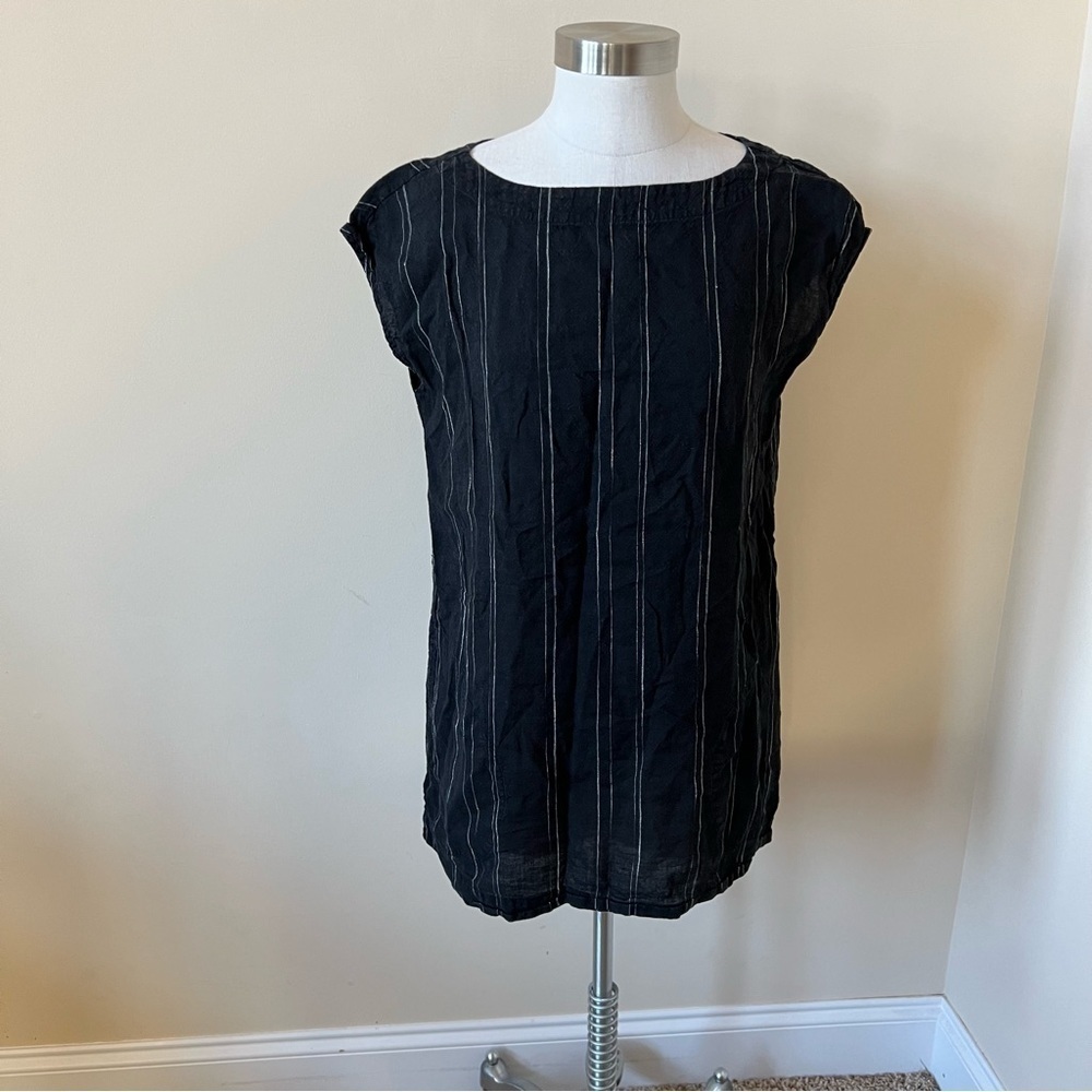 Kal Rieman Striped Cap Sleeves linen tunic 17681